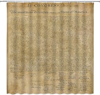 Patriotic Shower Curtain Retro American Declaration of Independence Manuscript Education Bathroom Decor Polyester Curtains with Hooks