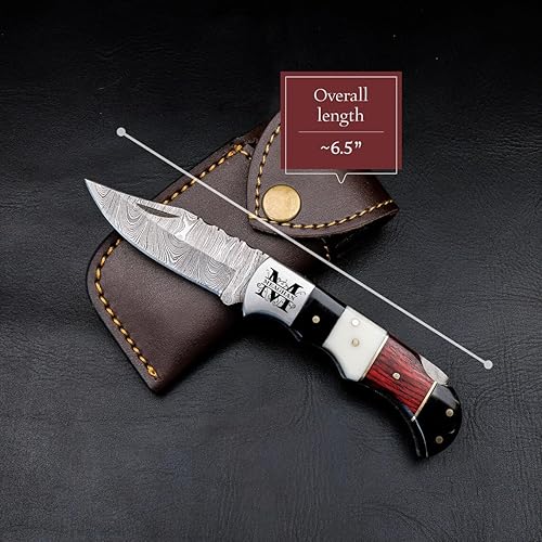 Miniatura 2 de Morf Industries Navaja de bolsillo de Damasco  6.5 auténticas cuchillas de damasco plegables para padrinos de boda, regalo para hombres, cuchillo de