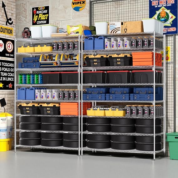 Finnhomy 4000LBS 8-Tier Wire Shelving Unit Adjustable Steel Wire Rack, 24x48x80.2 Inches 8 Shelves Metal Rack, Pantry Shelves for Storage, Metal Garage Shelving with 1 Poles and NSF Certified, Chrome