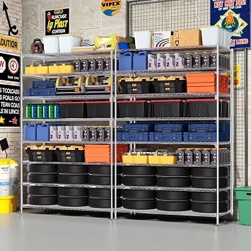 Finnhomy 4000LBS 8-Tier Wire Shelving Unit Adjustable Steel Wire Rack, 24x48x80.2 Inches 8 Shelves Metal Rack, Pantry Shelves for Storage, Metal Garage Shelving with 1 Poles and NSF Certified, Chrome