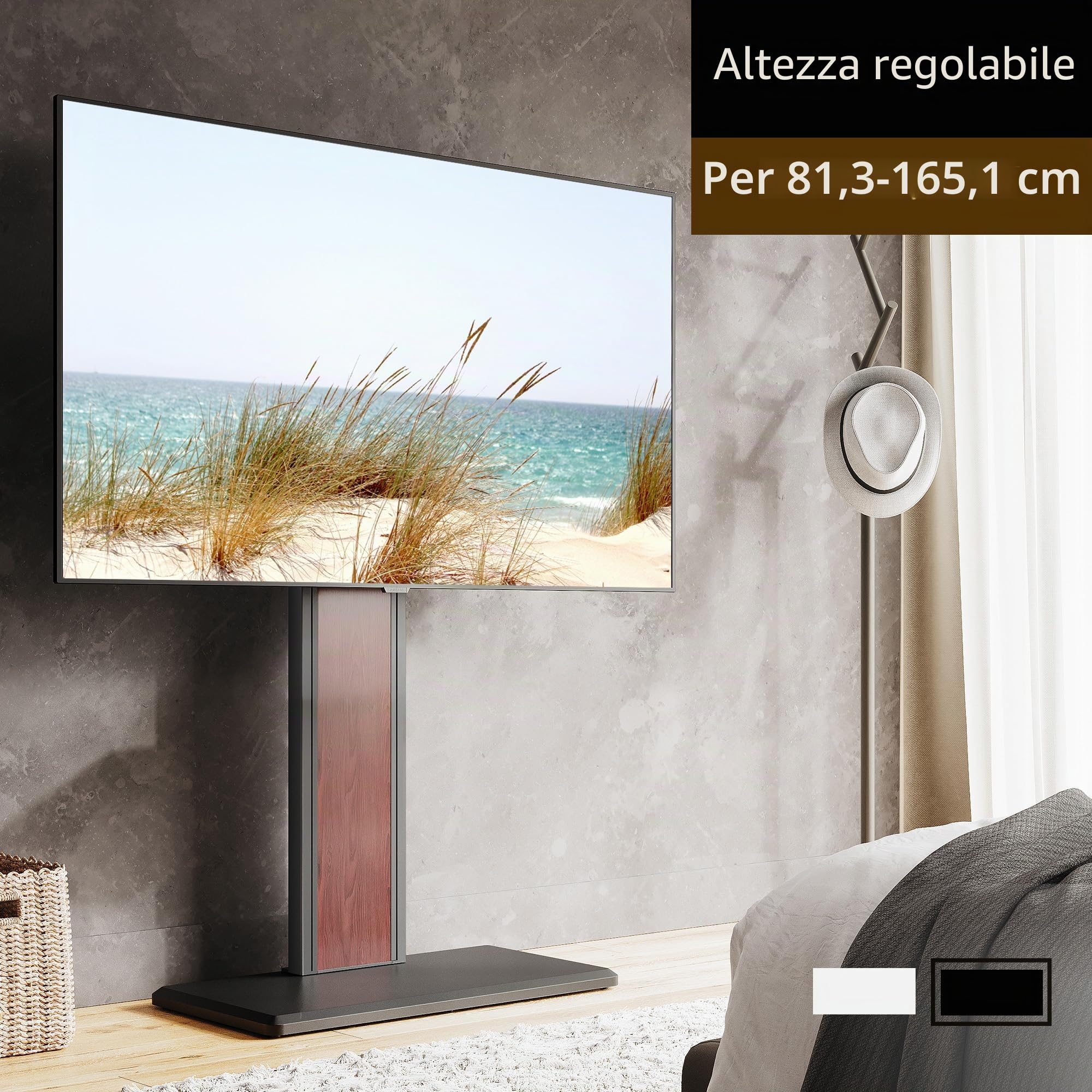 FITUEYES Supporto per TV con ripiano in legno, adatto per televisori di grandi dimensioni, regolabile in altezza, orientabile per 32-65 pollici fino a 40 kg max. VESA 400 x 400