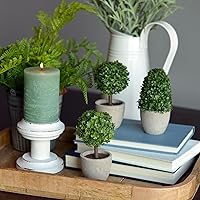 Vista 3 de WHW Whole House Worlds Topiario escultórico de boj sintético realista, juego de 3, hojas rizadas, cono y bolas, maceta de piedra gris, cada una