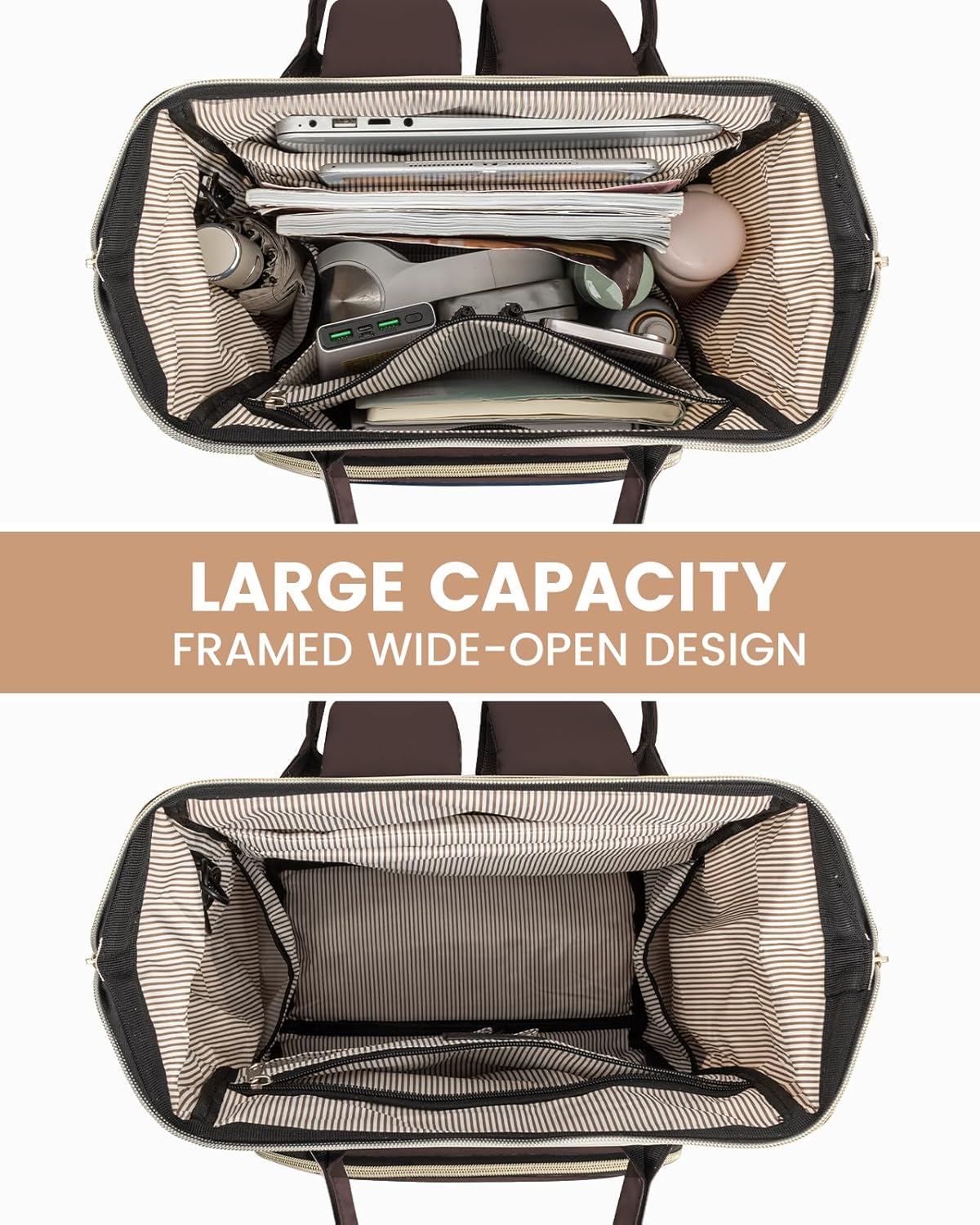 LOVEVOOK Laptop Backpack for Women, Fashion Travel Computer Business Bags, Doctor Nurse Backpack Purse For Work with USB Port, Fits 17-Inch Laptop, Light Apricot-Coffee - Image 2