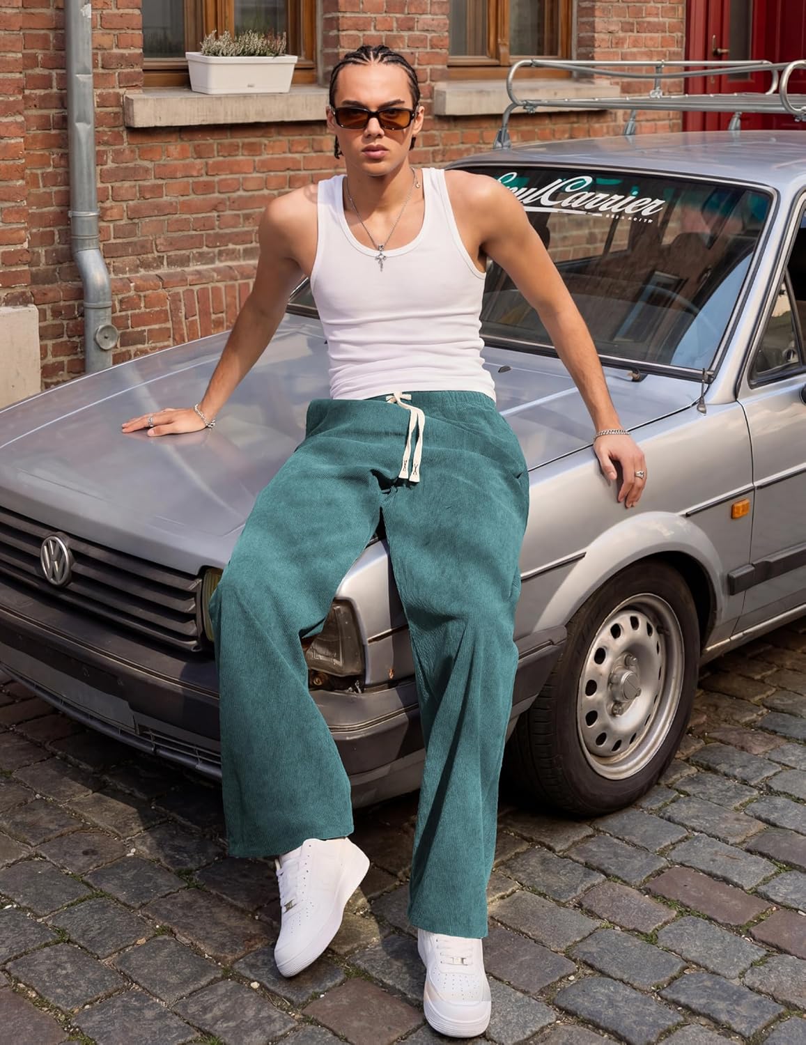 JMIERR Mens Corduroy Pants Casual Baggy Pants Wide Leg Loose Fit Joggers Sweatpants Elastic Waist Drawstring with Pockets - Image 5