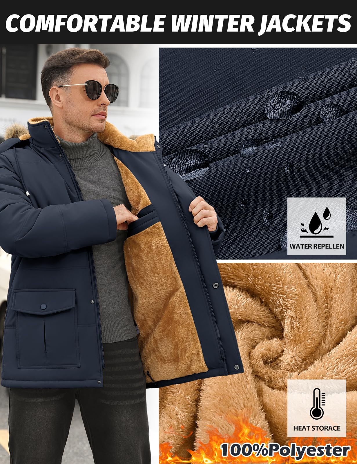 TOMEEK Chaqueta Hombre Invierno Abrigo Cálido Parka con Capucha y Bolsillos Chaqueta Acolchada Térmica Abrigos Cazadora Forro Polar Grueso Casual Chaquetas para Hombre | Acolchada Térmica con Bolsillos, Abrigos, Cazadora con Forro Polar Grueso, Chaquetas