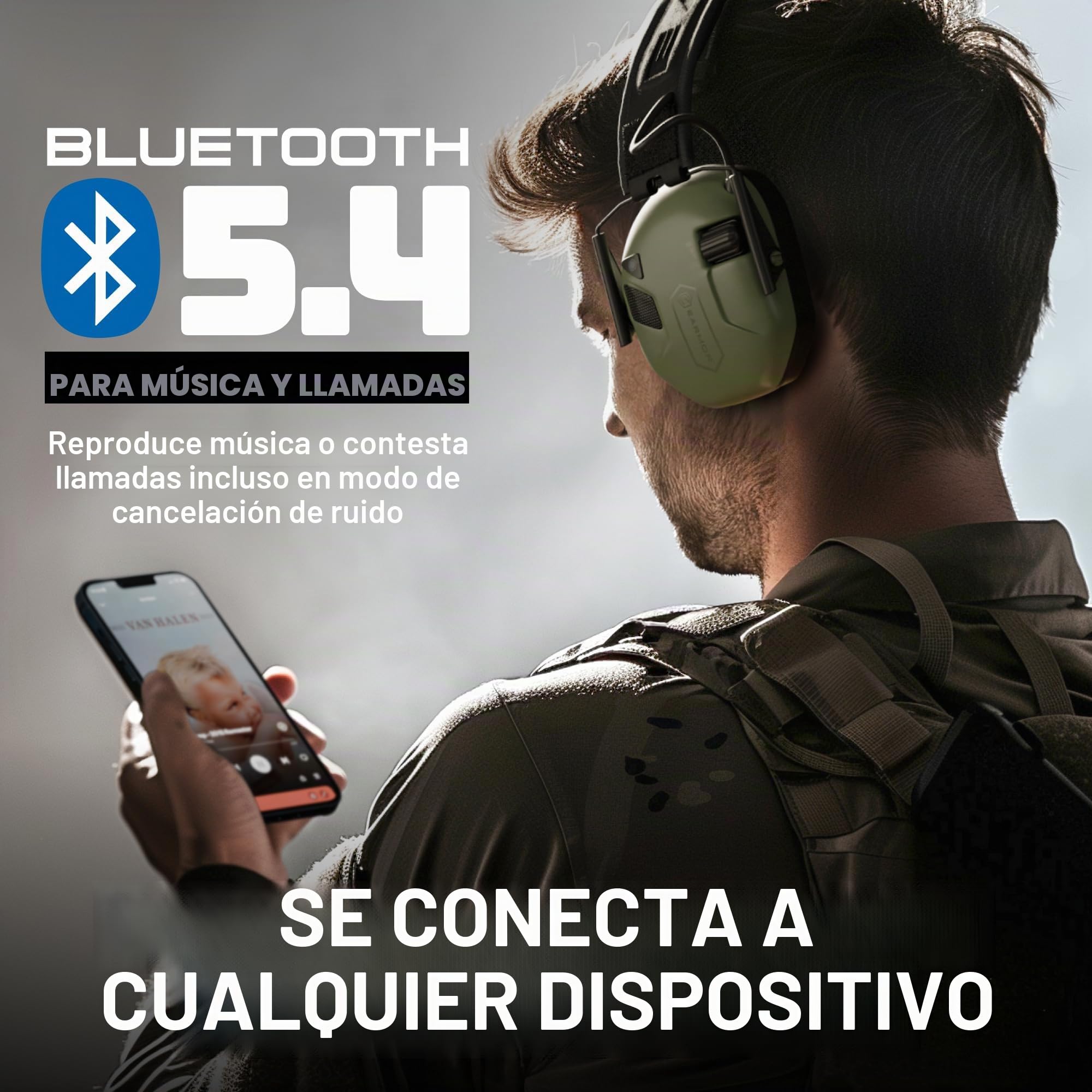 Earmor M300T Protección auditiva electrónica con Bluetooth Disparo orejeras orejeras amortiguación de ruido para tiro de caza valor de aislamiento, SNR 29dB control dinámico de ruido