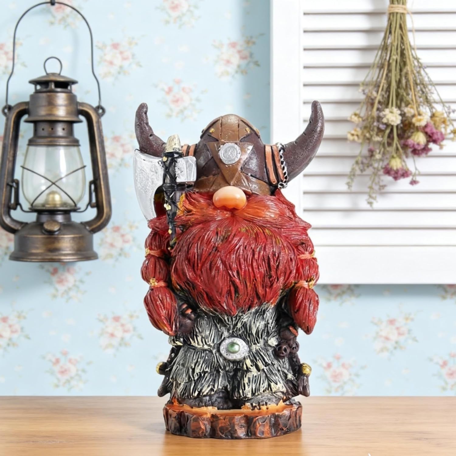 Viking Gnome Figurine 7.2 Inch, Nordic Warrior Statue with Horned Helmet, Handcrafted Resin Viking Decor for Men, New Year & Valentine’s Day Gift, Tabletop Shelf Fireplace Home Decoration, Men's Gift - Image 4