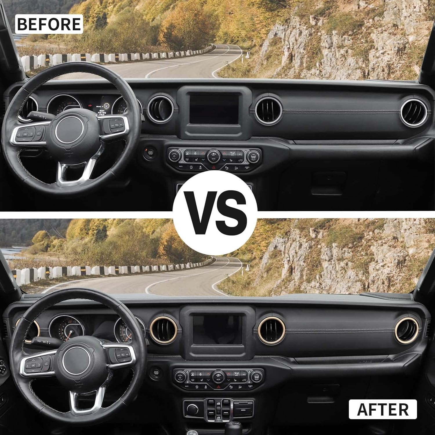 Voodonala for Jeep JL Dash Air Conditioning Vent Outlet Bezel Ventilation Grille Embellishment Trim for 2018-2023+ Jeep Wrangler JL JLU Gladiator JT Trunk Interior Accessories, Gold Aluminum Alloy