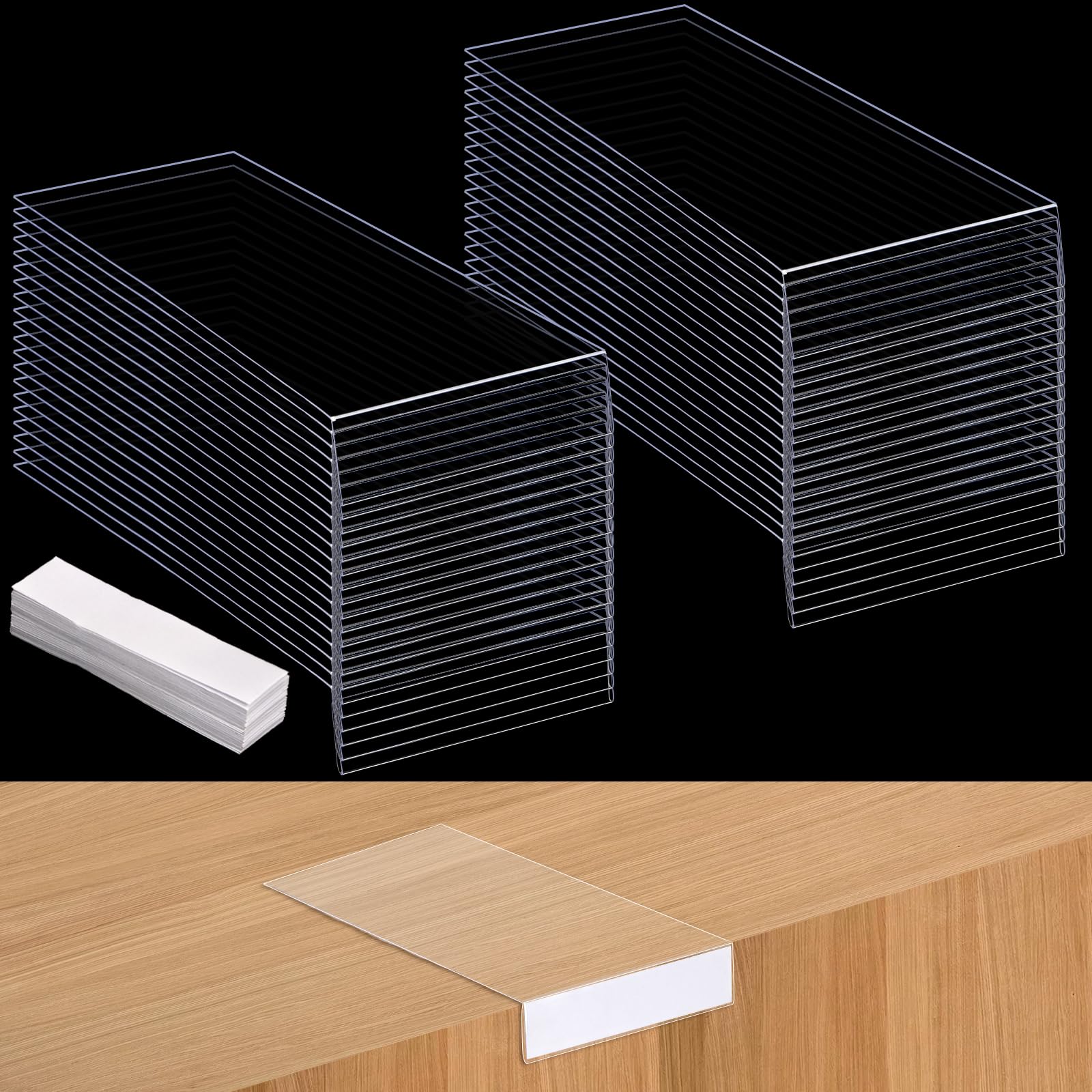 Okllen 40 Stück bewegliche Regaletikettenhalter, transparente Bibliotheksmarker, Bücherregal-Tags mit 40 Einsteckkarten für Bibliothek, Büro (20,3 x 7,6 x 2,3 cm)