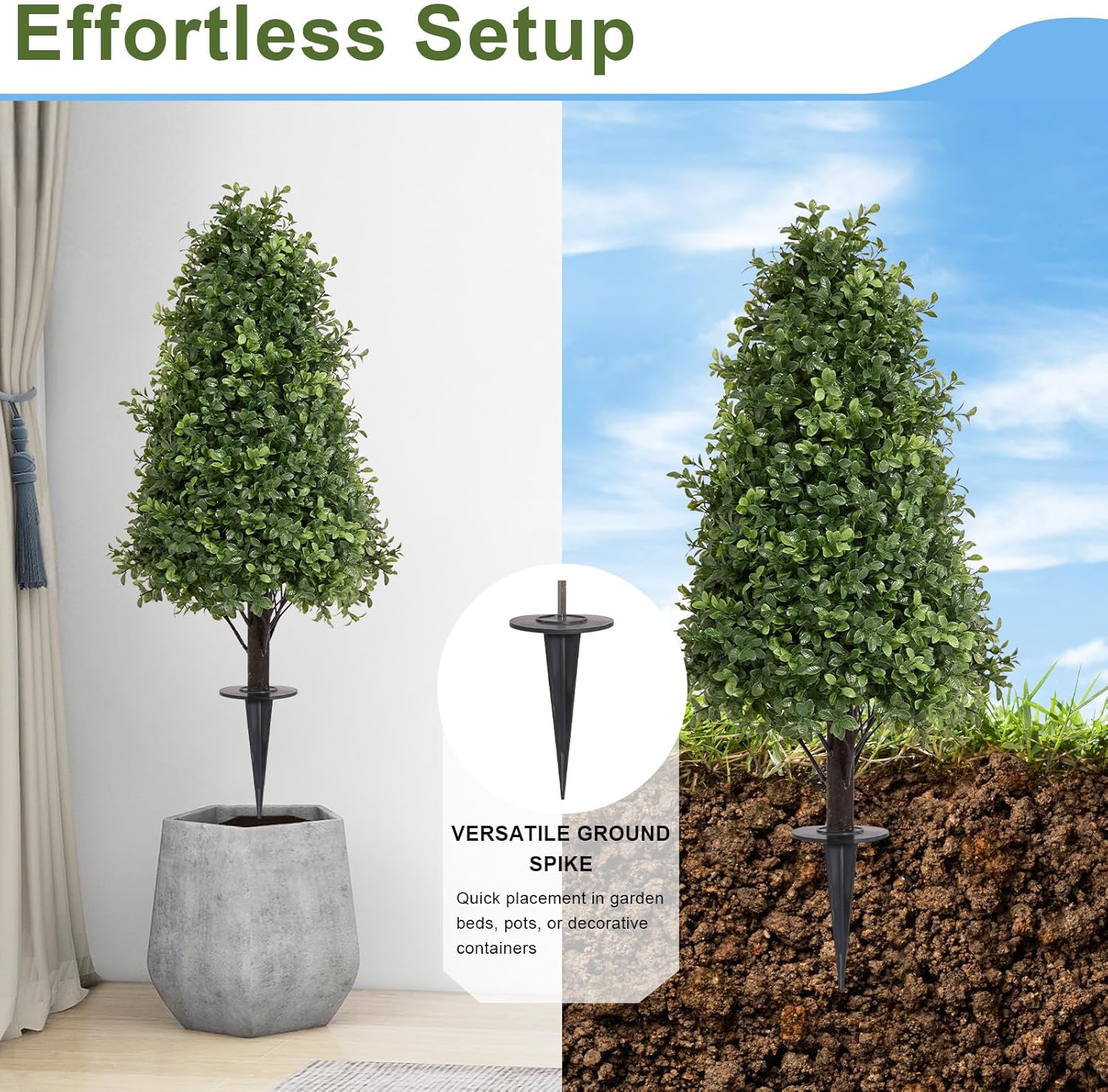 36" Boxwood Topiary Trees Artificial Outdoor Set of 2, 3ft UV Resistant Fake Shrubs and Bushes with Ground Spike, Large Faux Plants for Front Porch Patio Planter Decor (Dark Green)