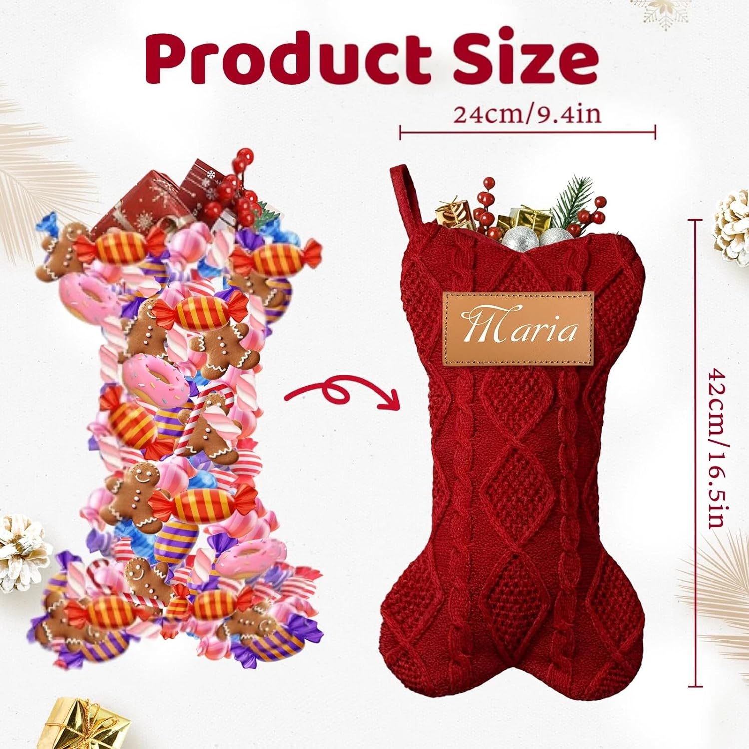 Bemaystar Personalized Dog Christmas Stocking, Custom Dog Bone Stocking Large 16.5 Inch with UV Print,Knit Christmas Stockings with Names, Xmas Dog for Family Kids-Set of 3