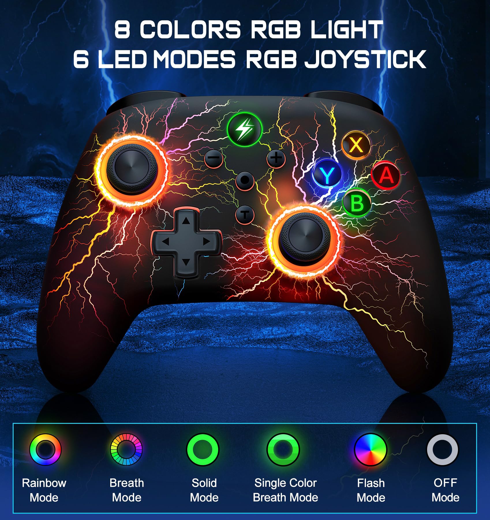 Controller wireless per Nintendo Switch Controller/Lite/OLED, Cool RGB Wired PC Game Joystick - Telecomando wireless iOS/Android con luce LED/Accessori Nintendo Switch programmabili