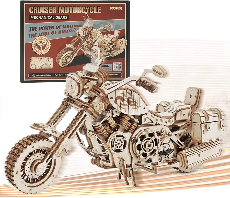 ROKR 3D Ahşap Motosiklet Yapboz-1: 8 Ölçekli Ahşap Model Motosiklet K…