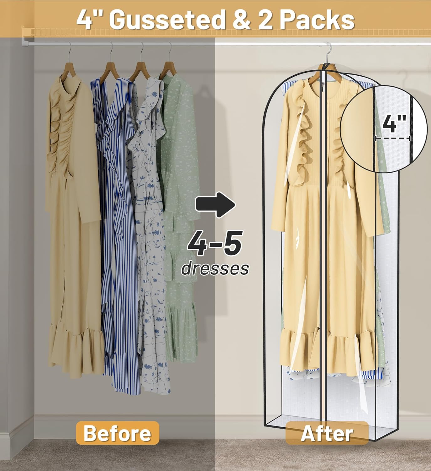 MISSLO Portable 70" Wedding Dress Garment Bag 65" Clear Garment Bags