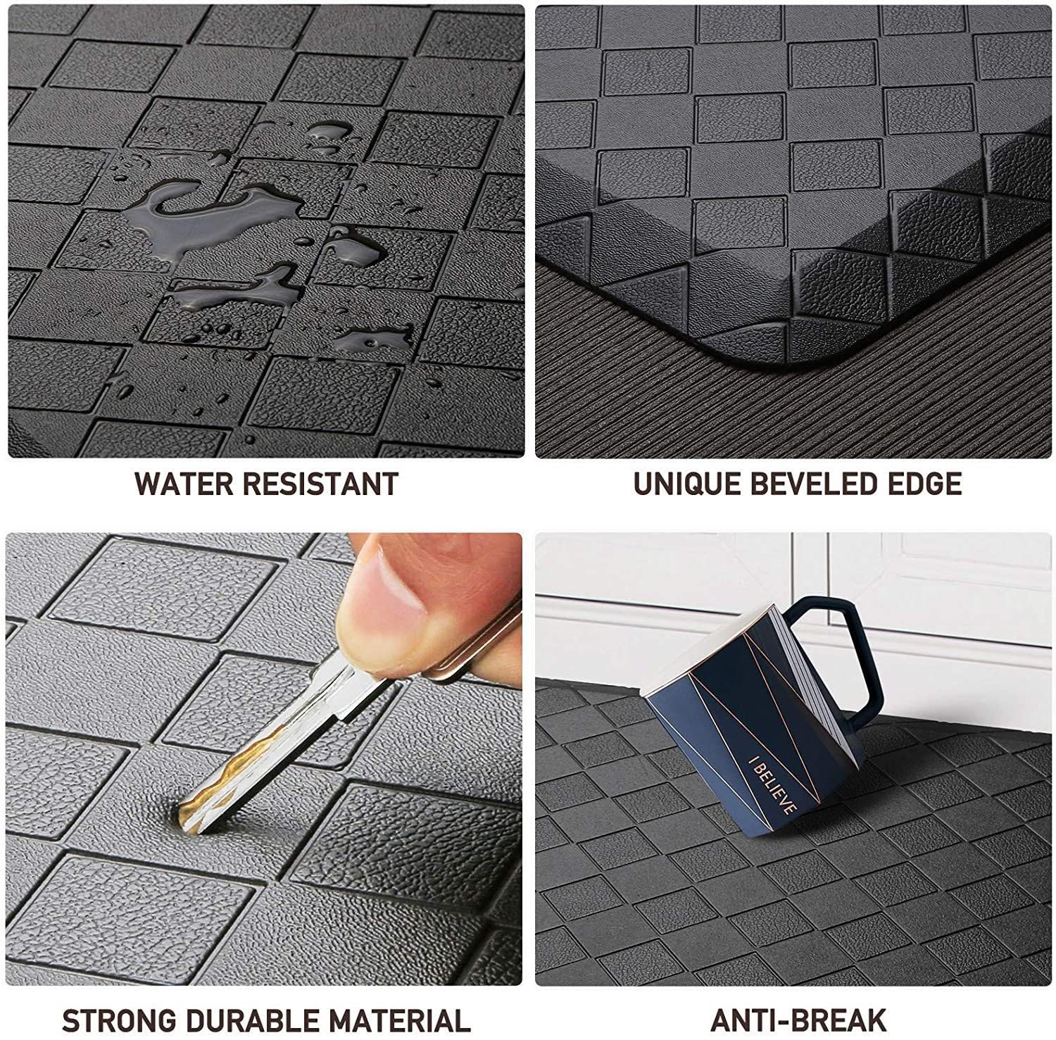 Gepolsterte, ermüdungshemmende Küchenmatte, Dicke, wasserdichte, rutschfeste Matte, strapazierfähige, ergonomische Komfortmatte, for Küche, Boden, Büro, Spüle, Waschküche(Gray,44x120x1.2MM)