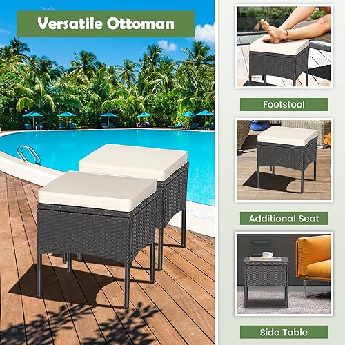 Miniatura 5 de COSTWAY Juego de muebles de ratán de patio de 5 piezas, sofá acolchado otomano, reposabrazos y mesa auxiliar para jardín