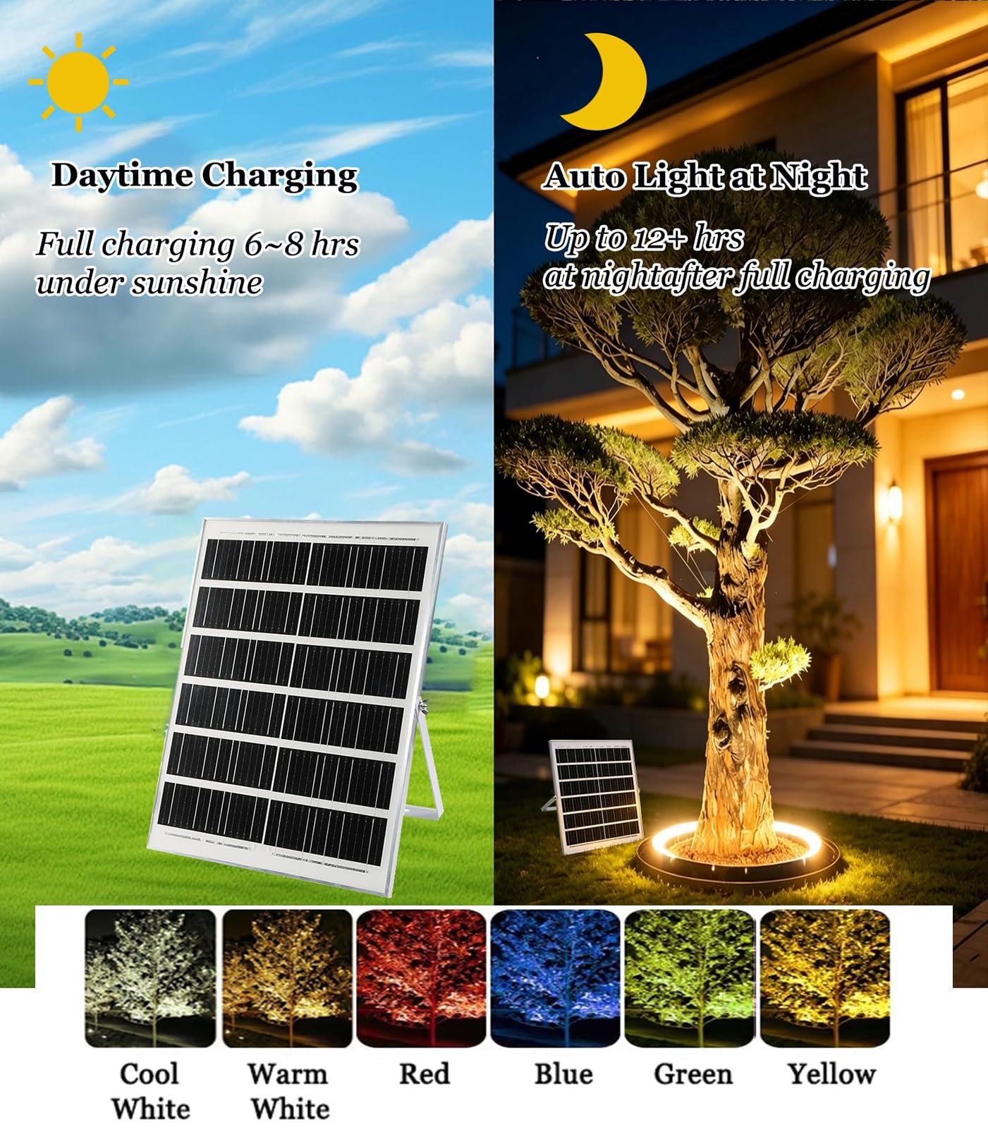 Luci da terra ad anello solari LED per alberi, timer dimmerabile automatico, illuminazione paesaggistica impermeabile per giardini e cortili(Blue,8 lights)
