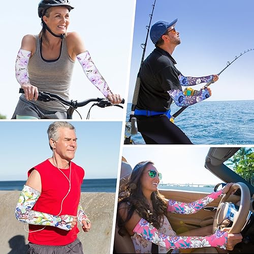 Miniatura 7 de 4 pares de mangas de jardinería antideslizantes para el brazo con agujero para el pulgar, manga solar, mangas refrescantes para los brazos para