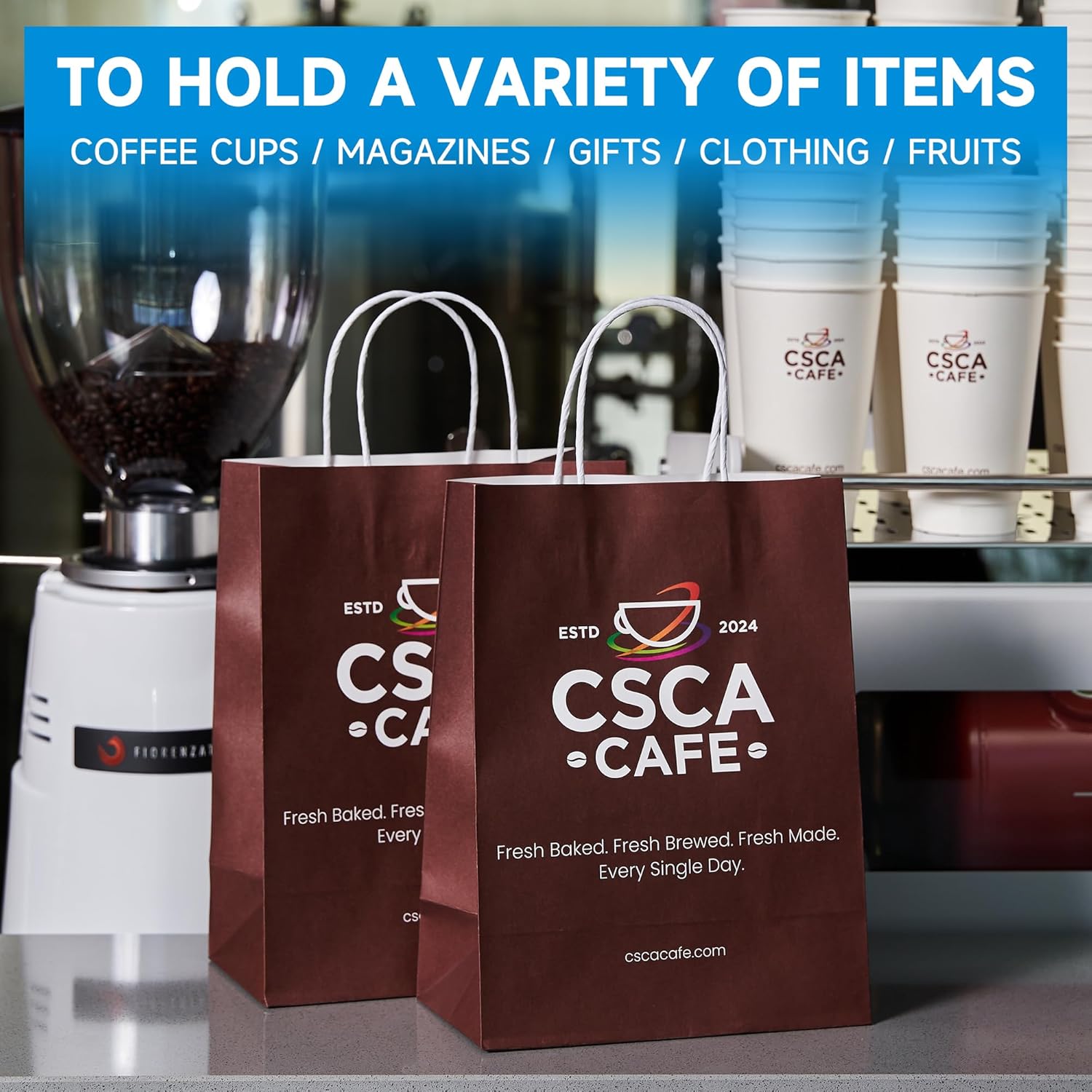 RACETOP 50 PCS Custom Paper Bags, Personalize Printed Kraft Paper Bags for Small Business, 8x4.5x10.8 Inch, Personalized Gift Bag with Logo, Shopping Paper bag with Handle, Goodie Bag - Image 3