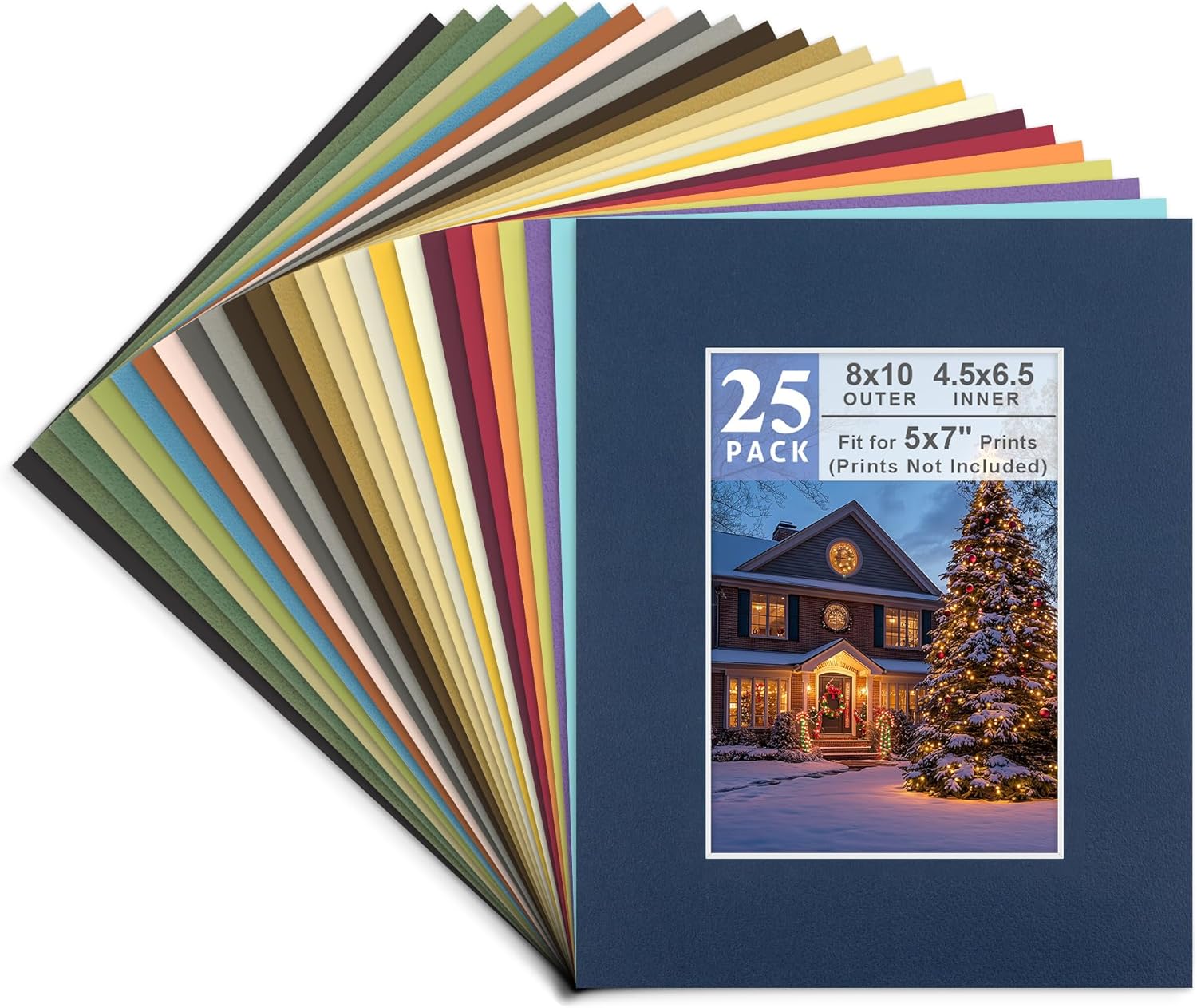 Golden State Art, Pack of 25, Acid-Free Mixed Colors Pre-Cut 8x10 Picture Mat for 5x7 Photo with White Core Bevel Cut Frame Mattes