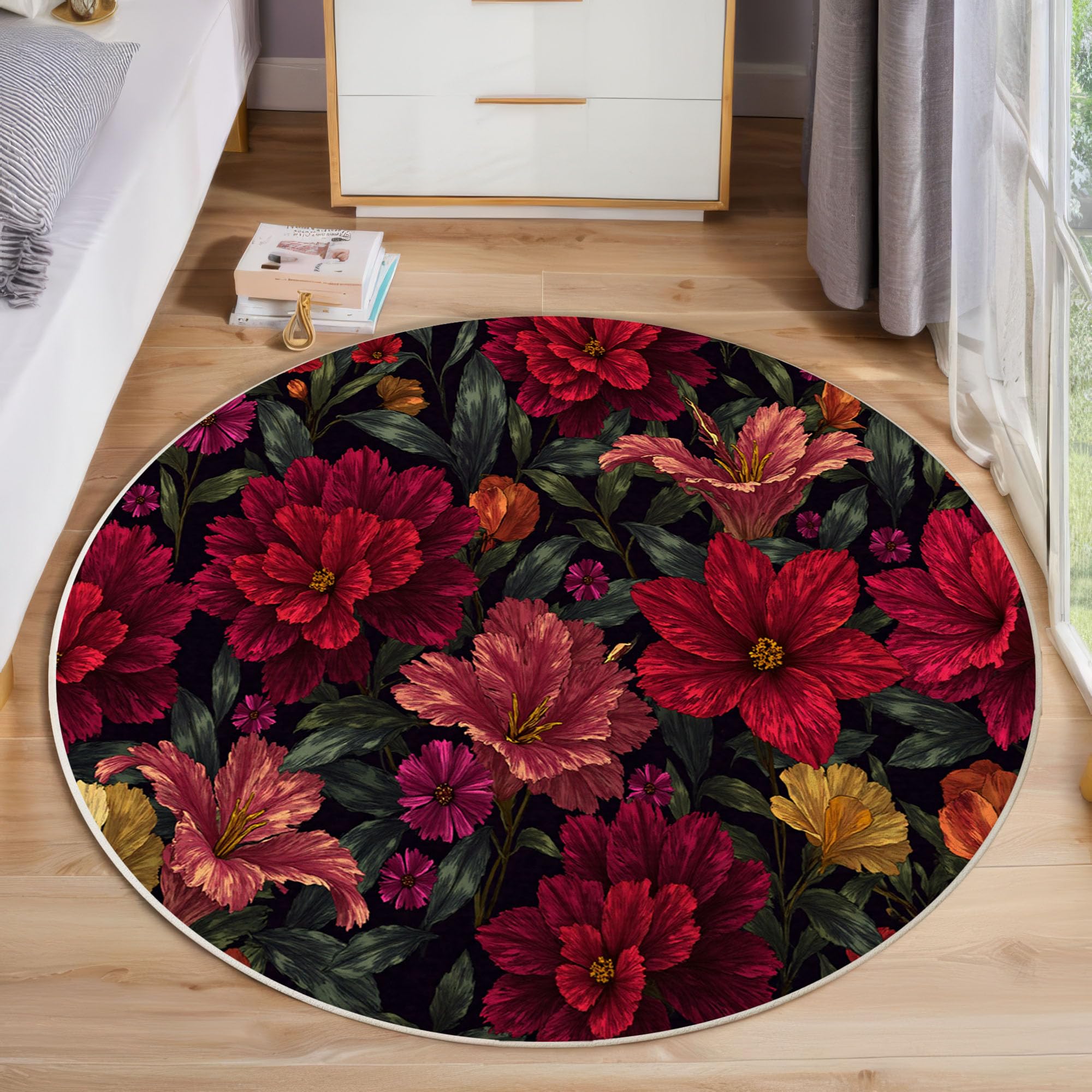 Tapis rond 80cm pour une descente de lit rétro en chambre
