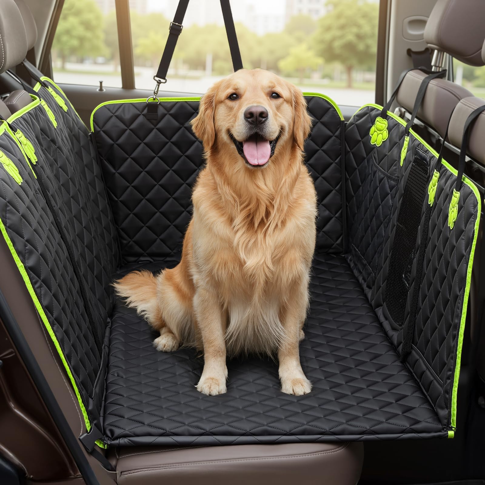 Pecute Protection Voiture Chien 2-en-1, Siège Auto pour Chien Très Solide, Imperméable et Anti-Griffes pour Siège Arrière, Support jusqu'à 150 kg, 40% d'espace Supplémentaire