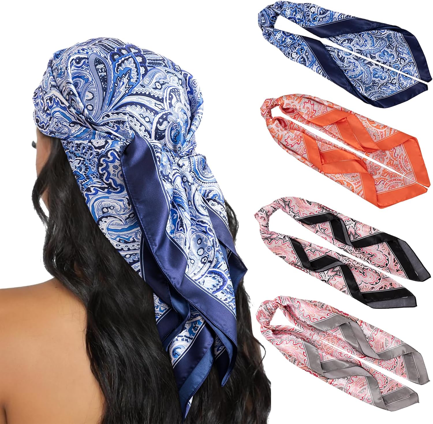 HBselect 4PCS Head Scarf for Women 35” Silk Feel Hair Scarf