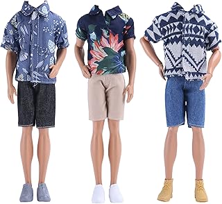 E-TING 3 Sets Casual Wear T-Shirt Jackets Pants Pack Summer Clothes with 3 Pairs Shoes for 12â€³ Boy Doll