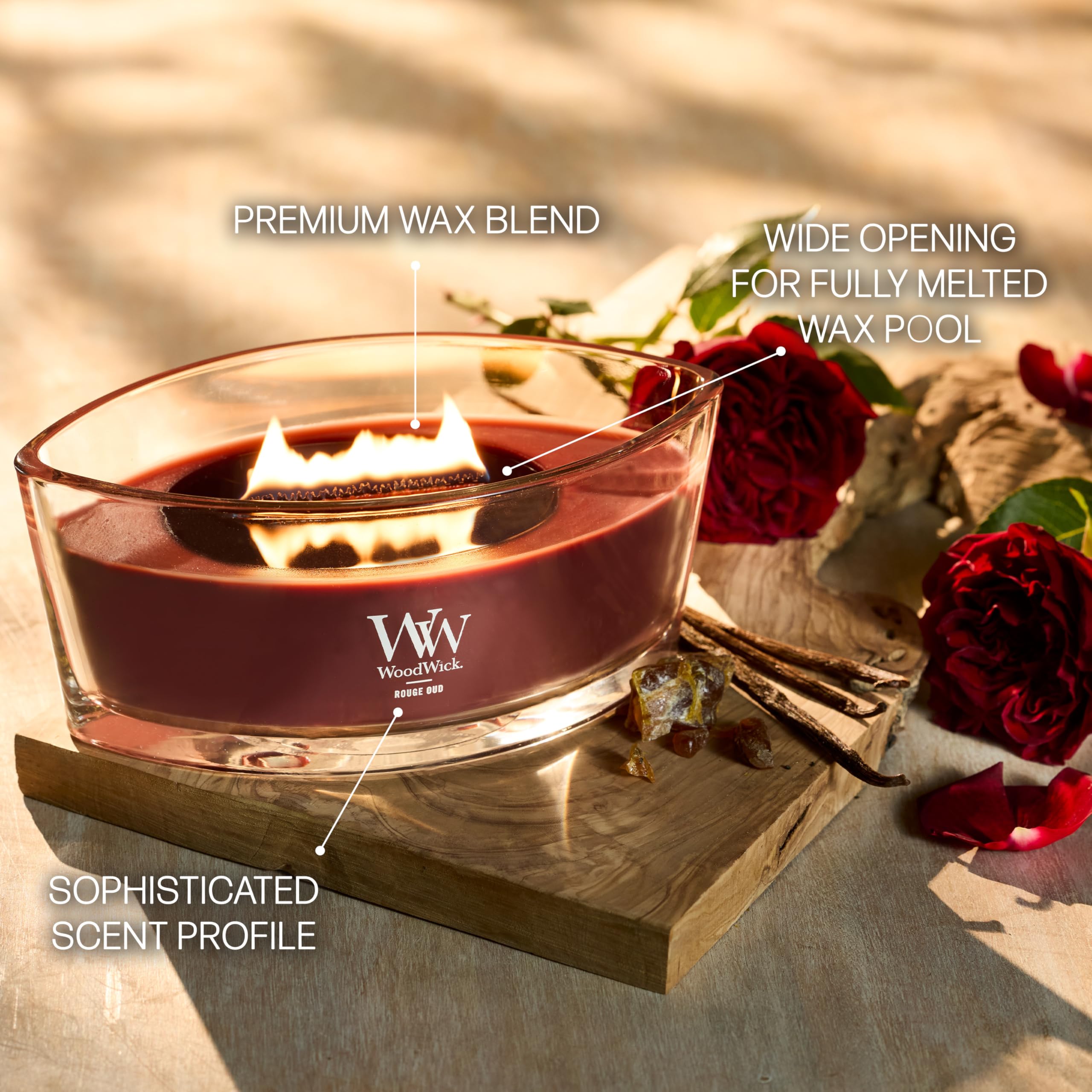 WoodWick Vela Perfumada con Mecha Crepitante | Vela Elipse Rouge Oud | Velas de Larga Duración: Hasta 50 horas de duración | Regalos perfectos para mujeres