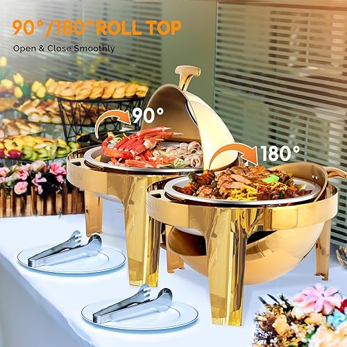 Miniatura 5 de ROVSUN Platos Calentadores de 6 QT para Buffet, Juego de Plato Calentador con Tapa Enrollable, Calentadores de Buffet de Acero Inoxidable y Juegos
