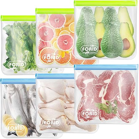 Reusable Gallon Freezer Bags - 6 Pack EXTRA THICK 1 Gallon Bags LEAKPROOF Gallon Storage Bags for Marinate Food & Fruit Cereal Sandwich Snack Meal Prep Travel Items Home Organization Storage