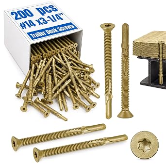 200Pcs Trailer Deck Screws #14 X 3-1/4" Metal Self Tapping Screw,Bronze