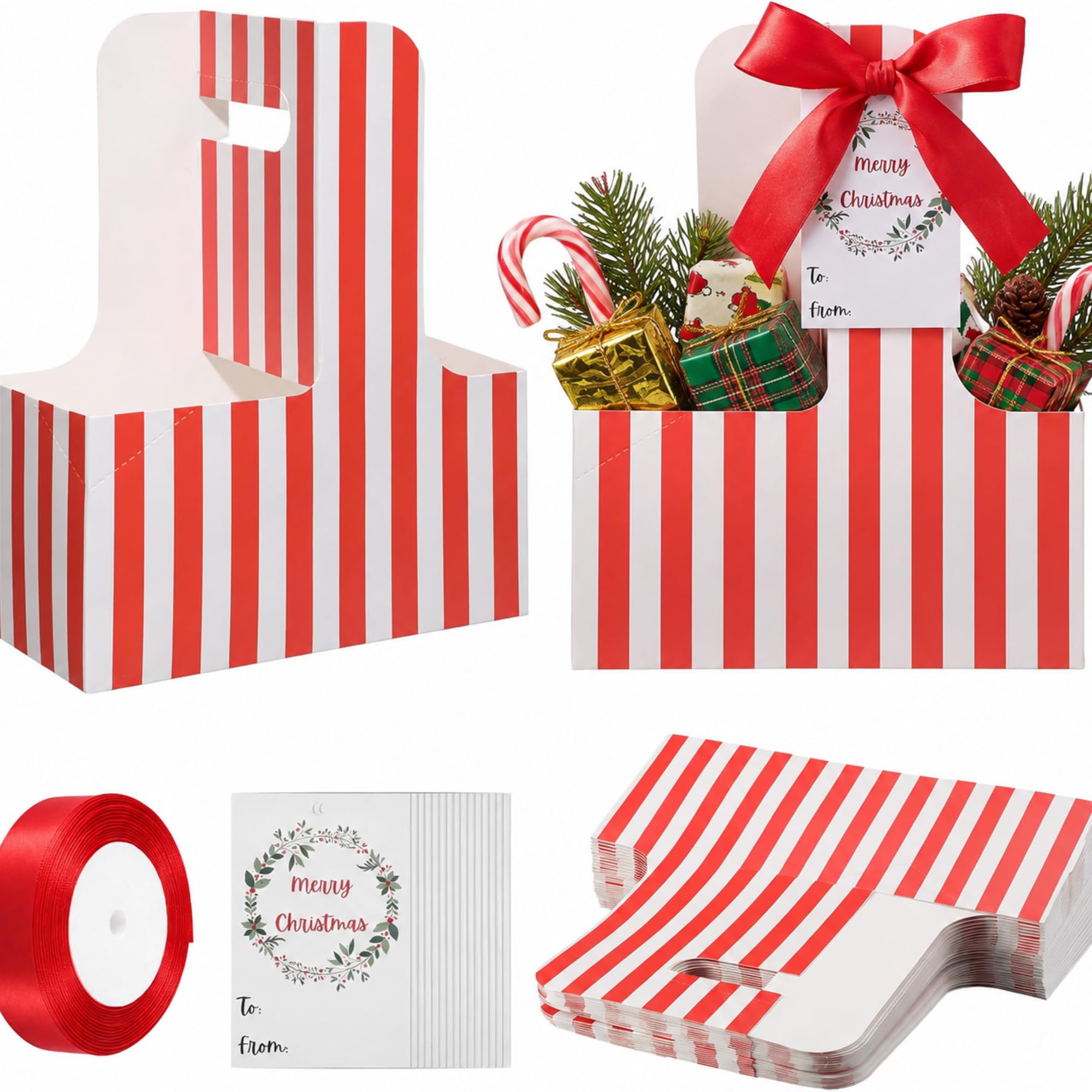 Faccito Set di 24 contenitori per 2 tazze in carta kraft a righe rosse con