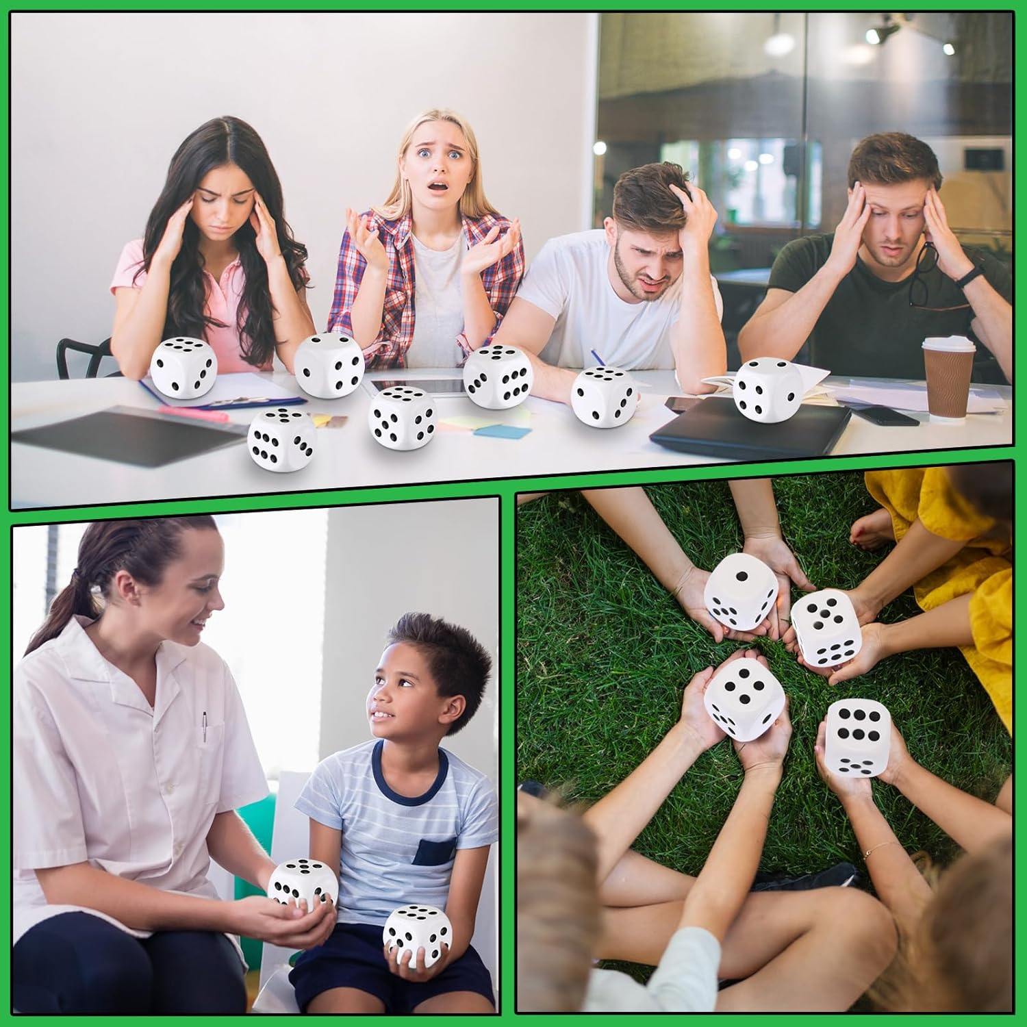 RoundFunny 24 Pcs Foam Dice Stress Ball 1.57 Inch Fake Soft Slow Dot Stress Anxiety Relief Dice Toys for Kids Adults Board Game Casino Decor Party Toy Favors Supplies Gifts (White, Black)