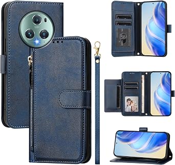 Compatible with Honor Magic6 Pro 5G Case Cover,Compatible with Honor Magic6 Pro 5G BVL-AN16 BVL-N49 PU Leather Card Holder Wallet Flip Magnetic Closure Stand Blue