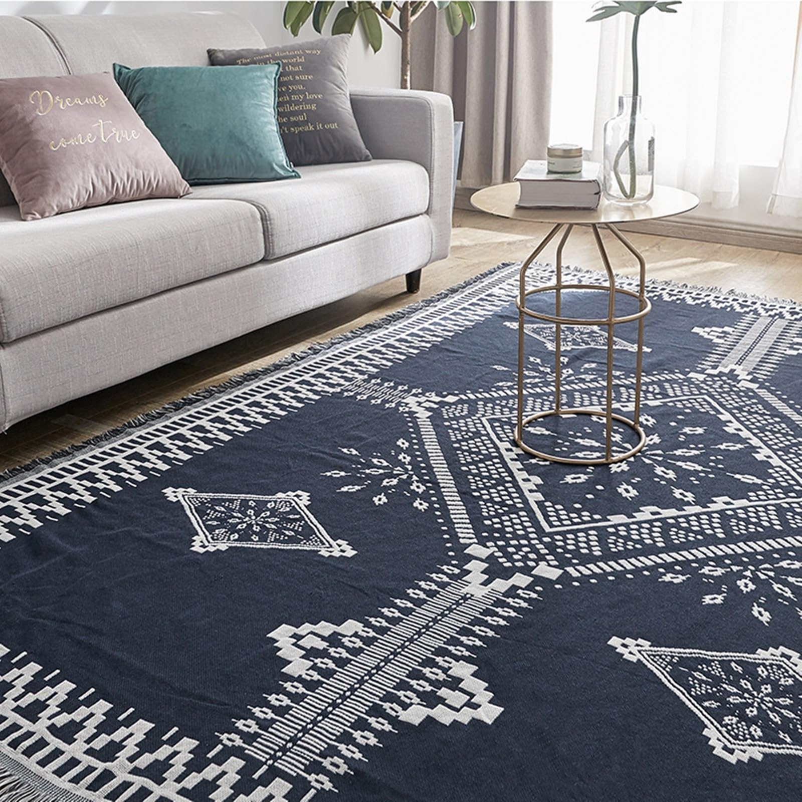 Couch Decken, Mischgewebe Couch Decken Marineblau Maritim-Muster Mit Quaste Sofabezug 2 Seater(90X240Cm)