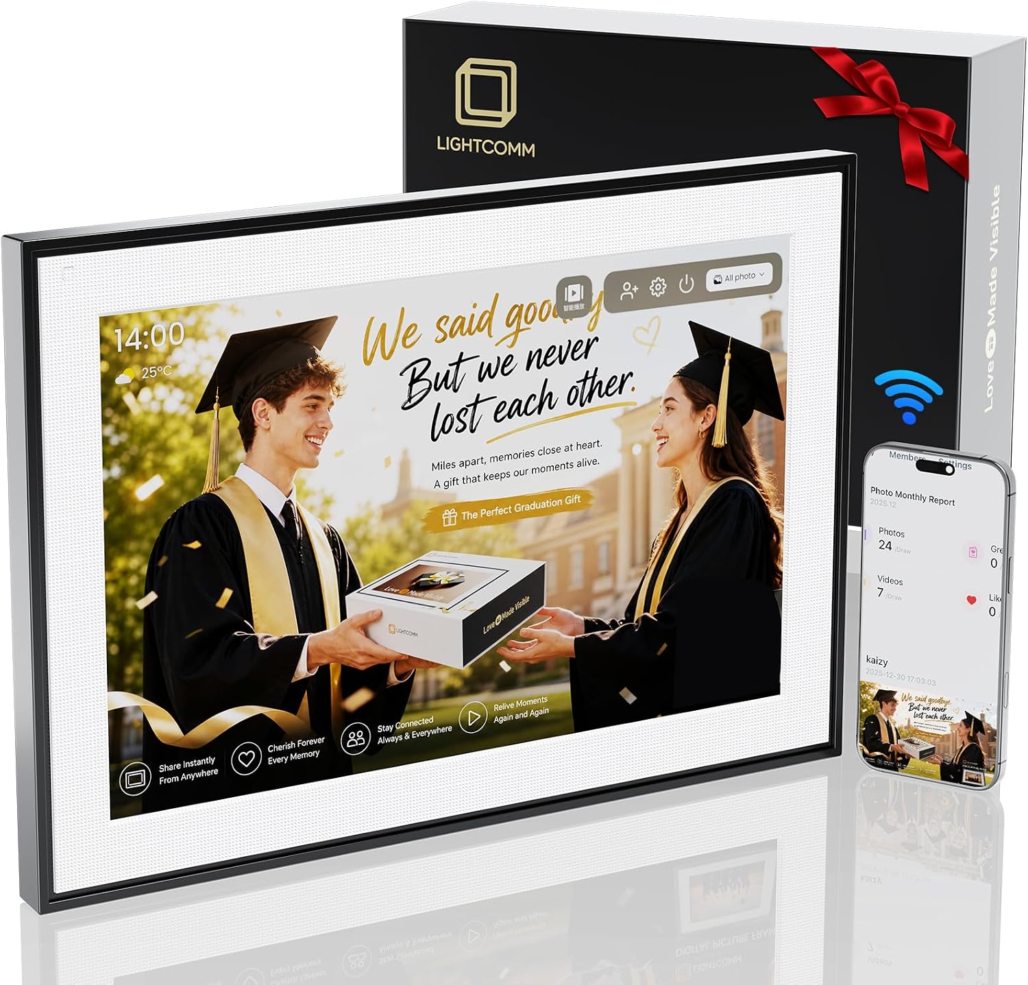 Digital Picture Frame 10.1 Inch WiFi Digital Photo Frame with 64GB Storage, Touchscreen IPS Display, Instant App Sharing, Auto Rotate, for Parents & Family