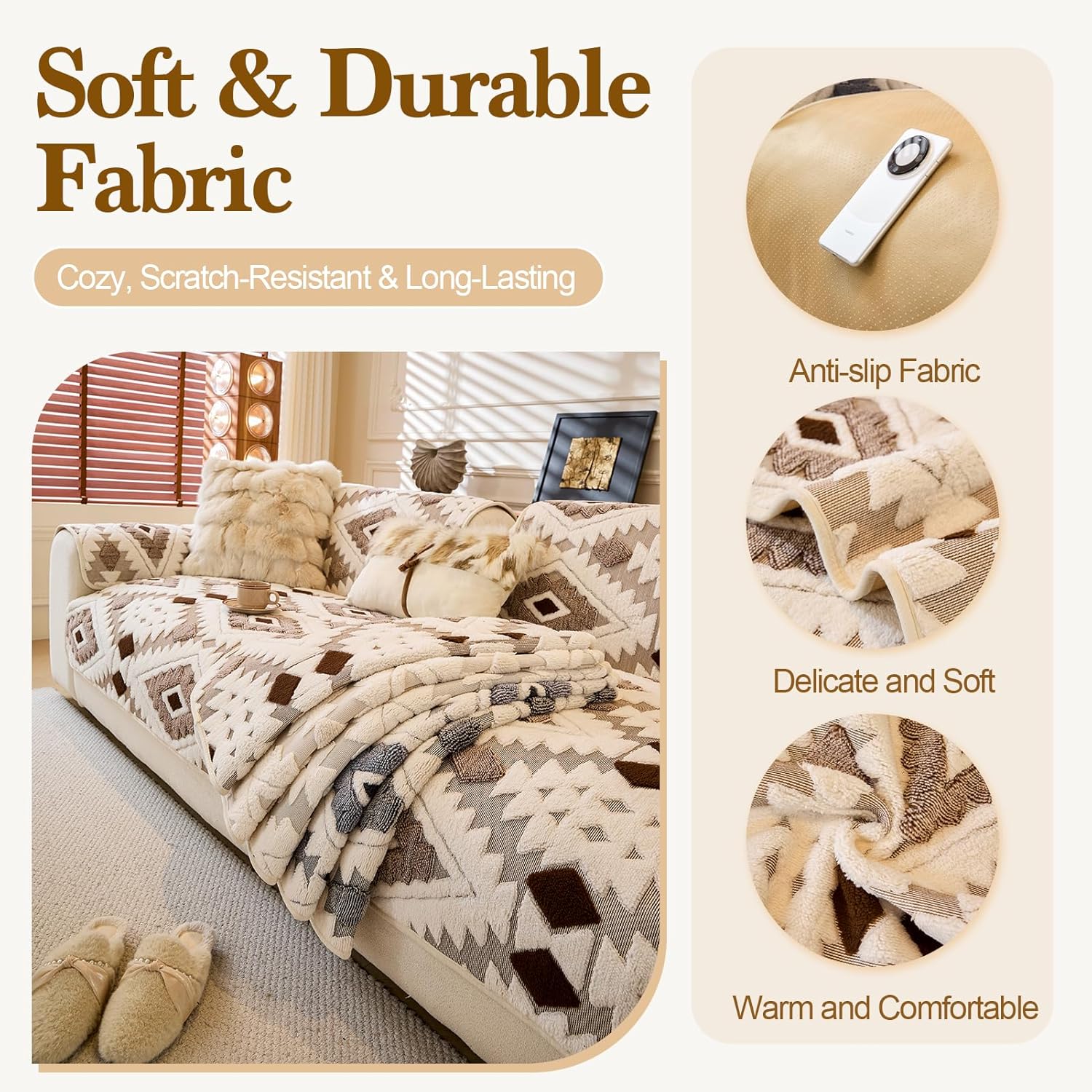 Pet Couch Cover for Dogs, Soft Plush Sofa Cover Washable, Non-Slip Pet-Friendly Sofa Slipcover for Couches and Sofas (Seat Cover, Coffee, 35.5" x 82.5")