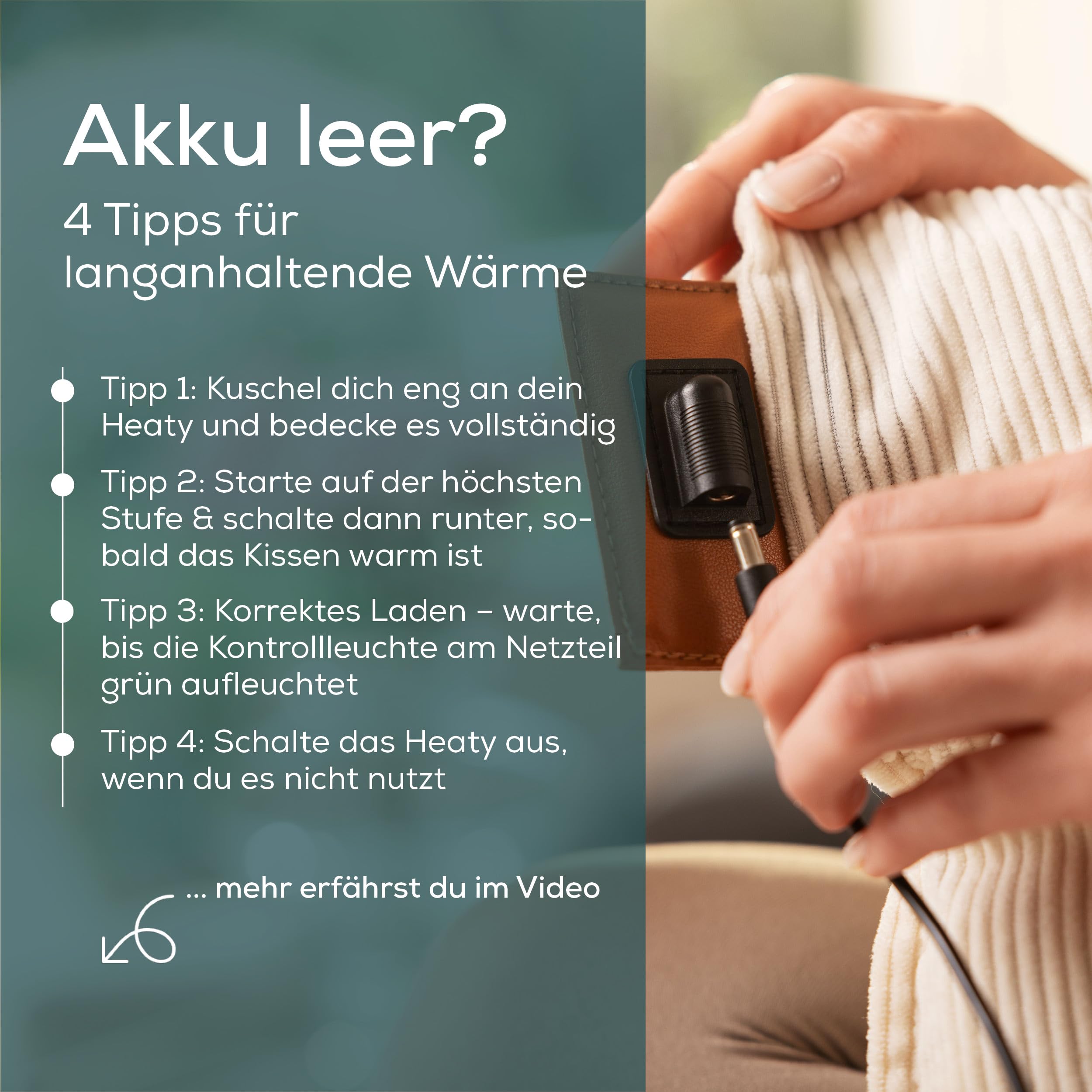 Beurer Heaty Heizkissen, kabelloses Heizkissen mit Akku, Wärmekissen mit Abschaltautomatik und 3 Temperaturstufen, mit Schnellheizung, weicher Cordstoff, dunkelgrün