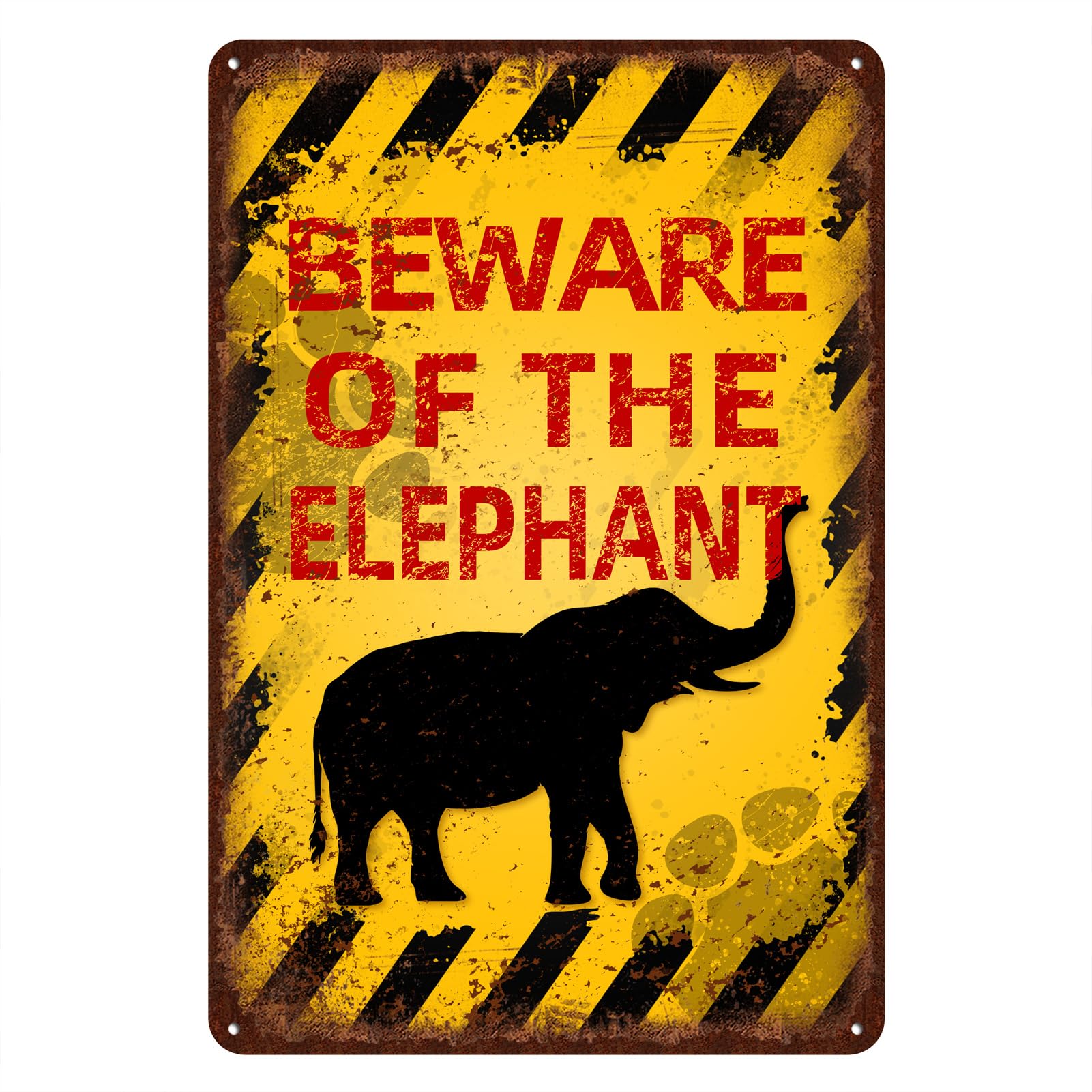 Vintage Elephant Metal Sign Beware of Elephant Aluminum Sign Funny Beware Animal Decor 12"x8" Inch