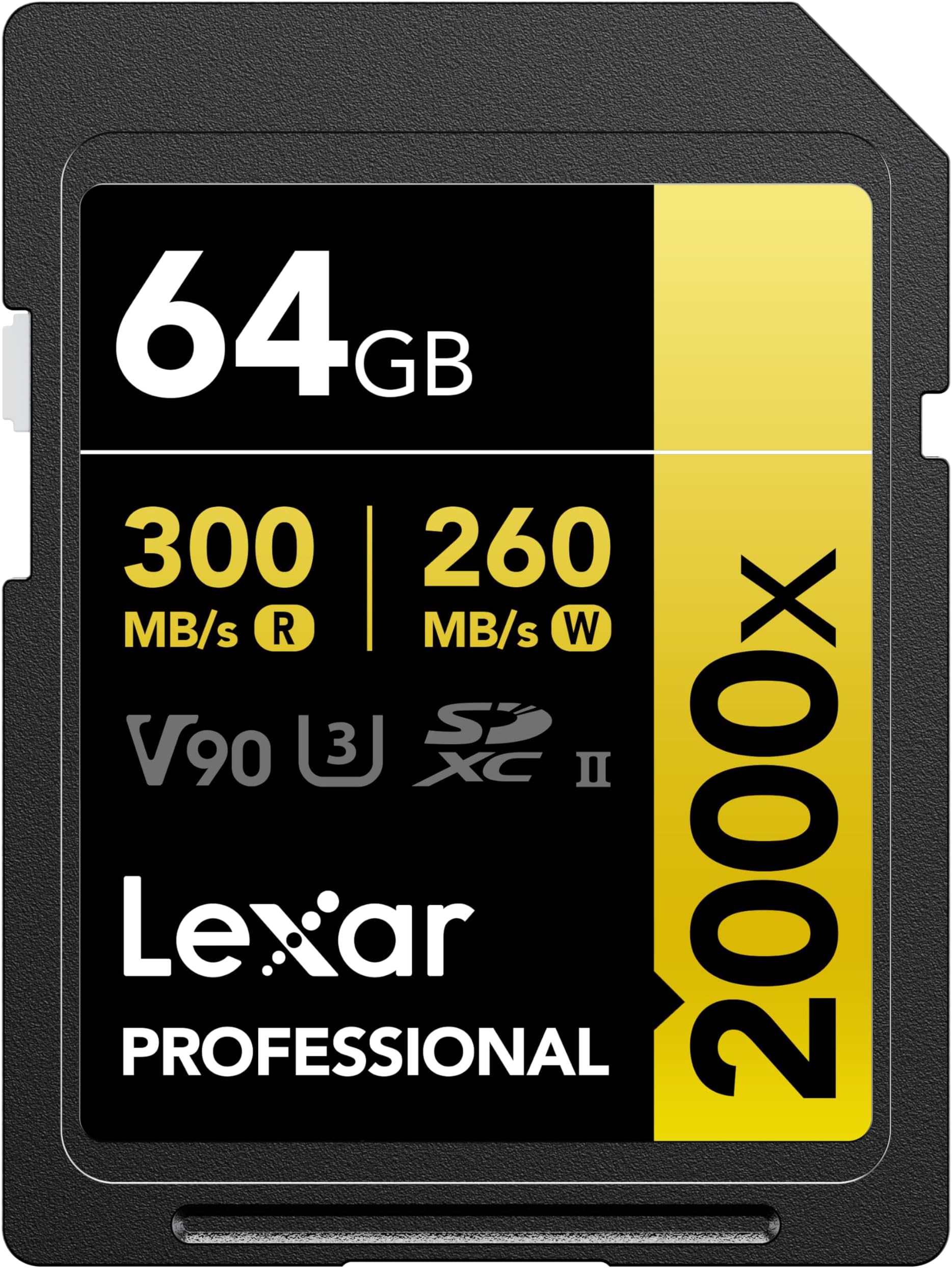 Lexar 64GB Professional 2000x SDXC Memory Card, UHS-II, C10, U3, V90, Full-HD & 8K Video, Up to 300MB/s Read, for DSLR, Cinema-Quality Video Cameras (LSD2000064G-BNNNU)