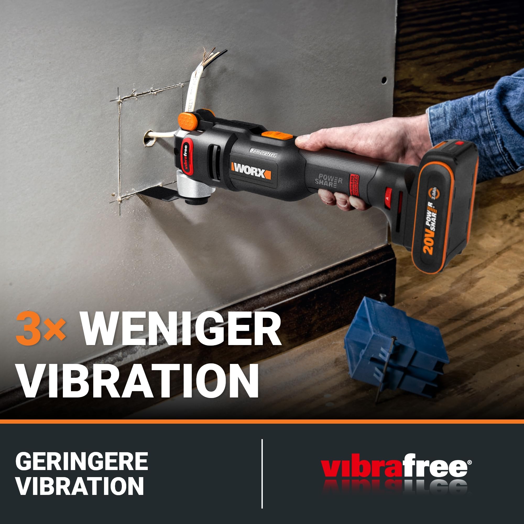 WORX Nitro WX698.9 Sonicrafter Akku Multifunktionswerkzeug 20V – bürstenloser Motor –PowerShare – zum Schneiden, Sägen, Schleifen – 10000-20000/min – ohne Akku & Ladegerät