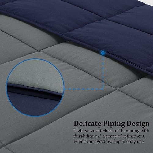 Miniatura 5 de PiccoCasa Edredón individual para todas las estaciones, gris oscuro y azul marino, suave, ligero, acolchado, alternativo, transpirable, reversible,