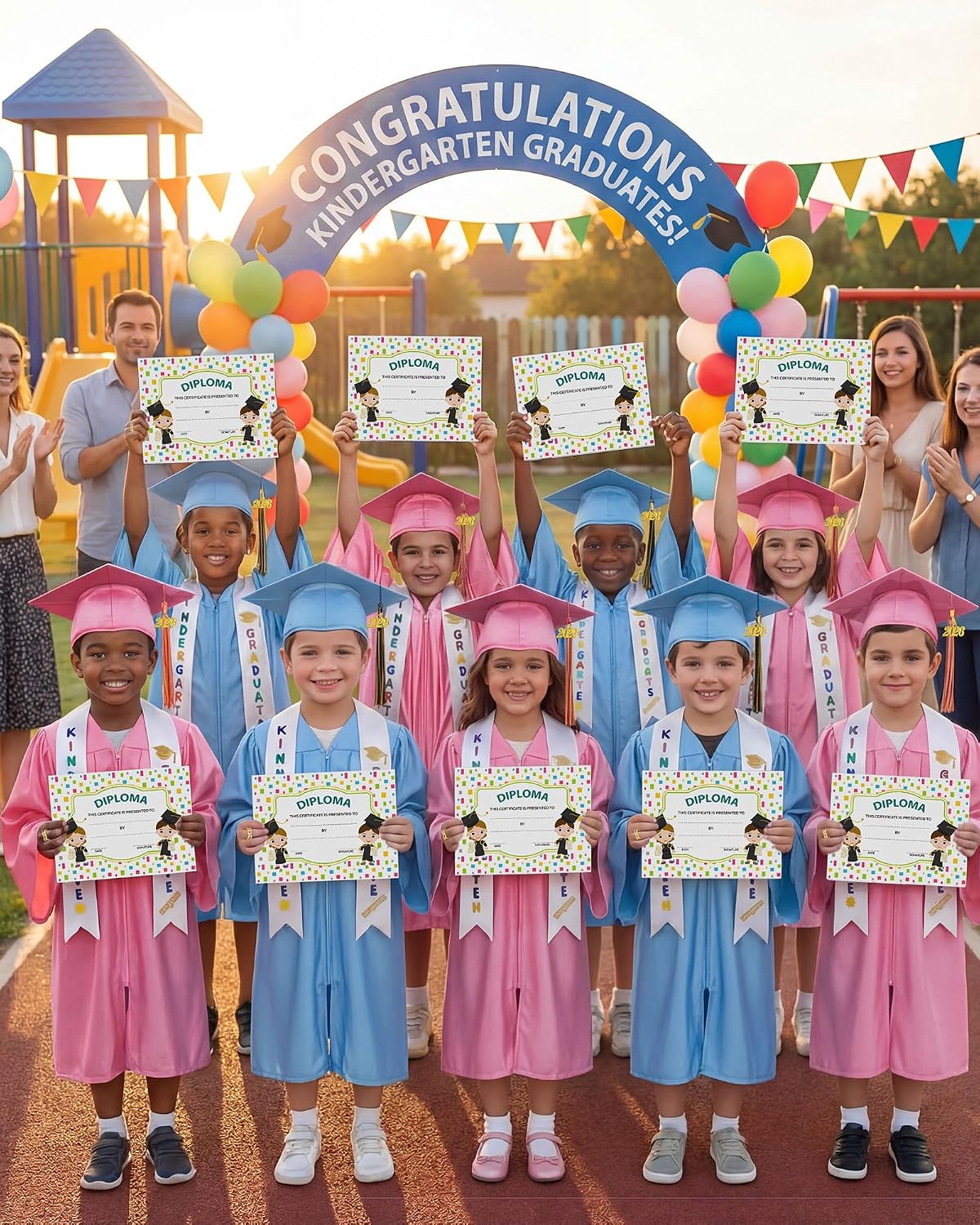 Sasylvia 9 Pcs Kindergarten Preschool Graduation Gown Cap Set with 2026 2027 Tassel Kids Graduation Stole Rings Certificate