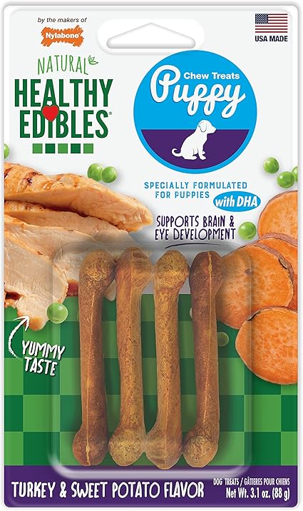 Nylabone Healthy Edibles Puppy Chew Treats Turkey Sweet Potato Petite 4 Count Amazon Ca Pet Supplies