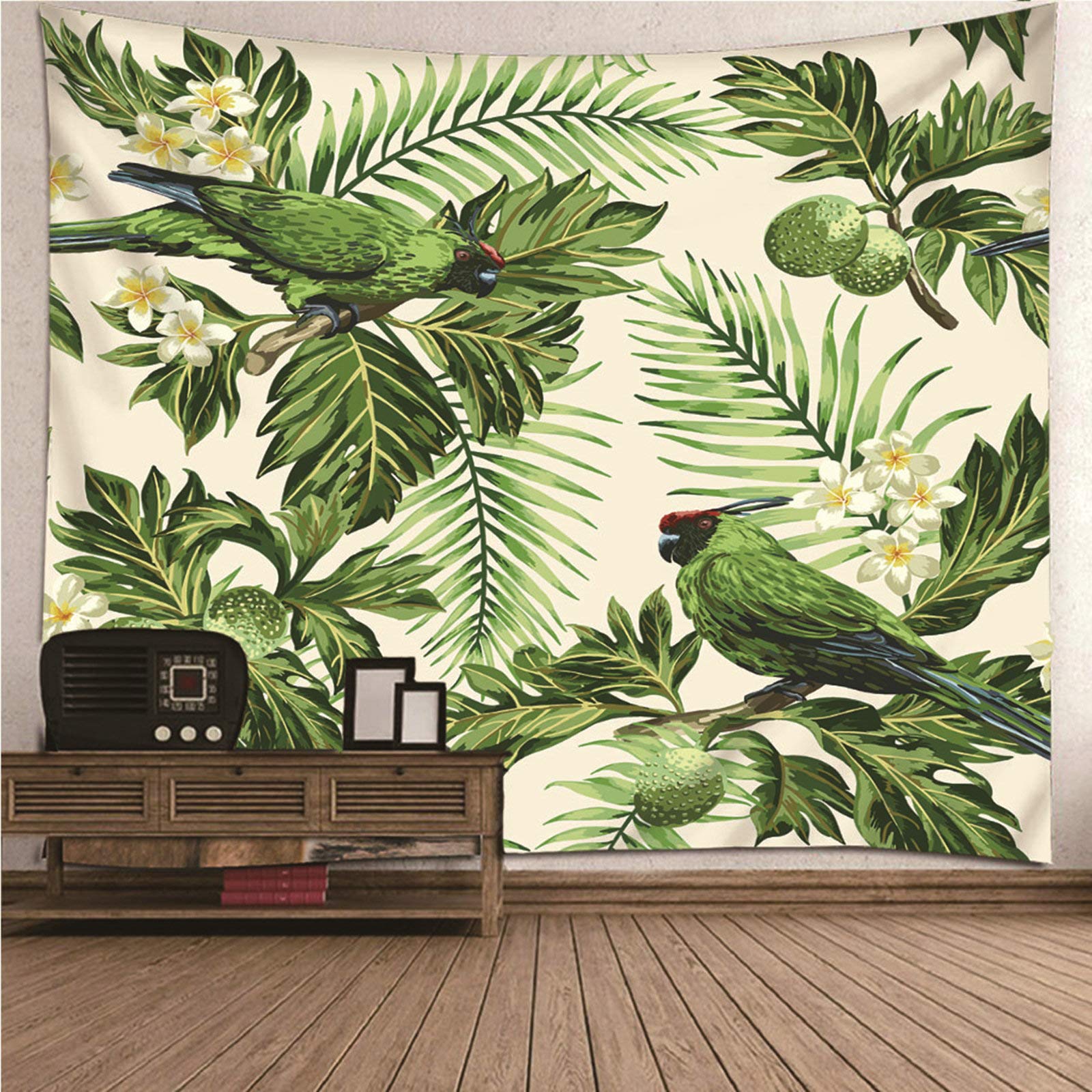 EHOMERY Tapestry Door Trippy For Stoners Green Birds And Leaves Wall Hanging Blanket Living Room Bedroom Art Décor 210X140Cm