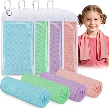 Acostop 4 Pack 9"x30" Breathable Soft Kids Cooling Towels for Hot Weather
