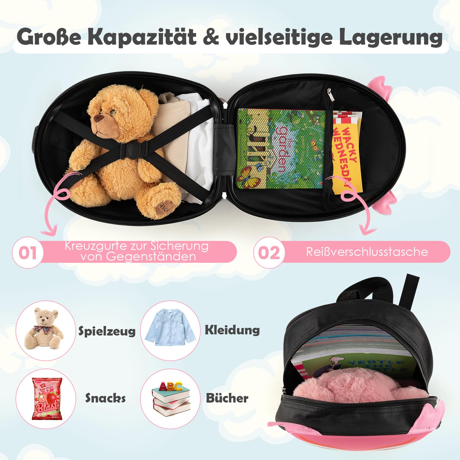 GOPLUS 2 TLG. Kinderkoffer mit Rucksack Kinder Reisekoffer Set Kinder Trolley Kinder Gepäck (Eule)