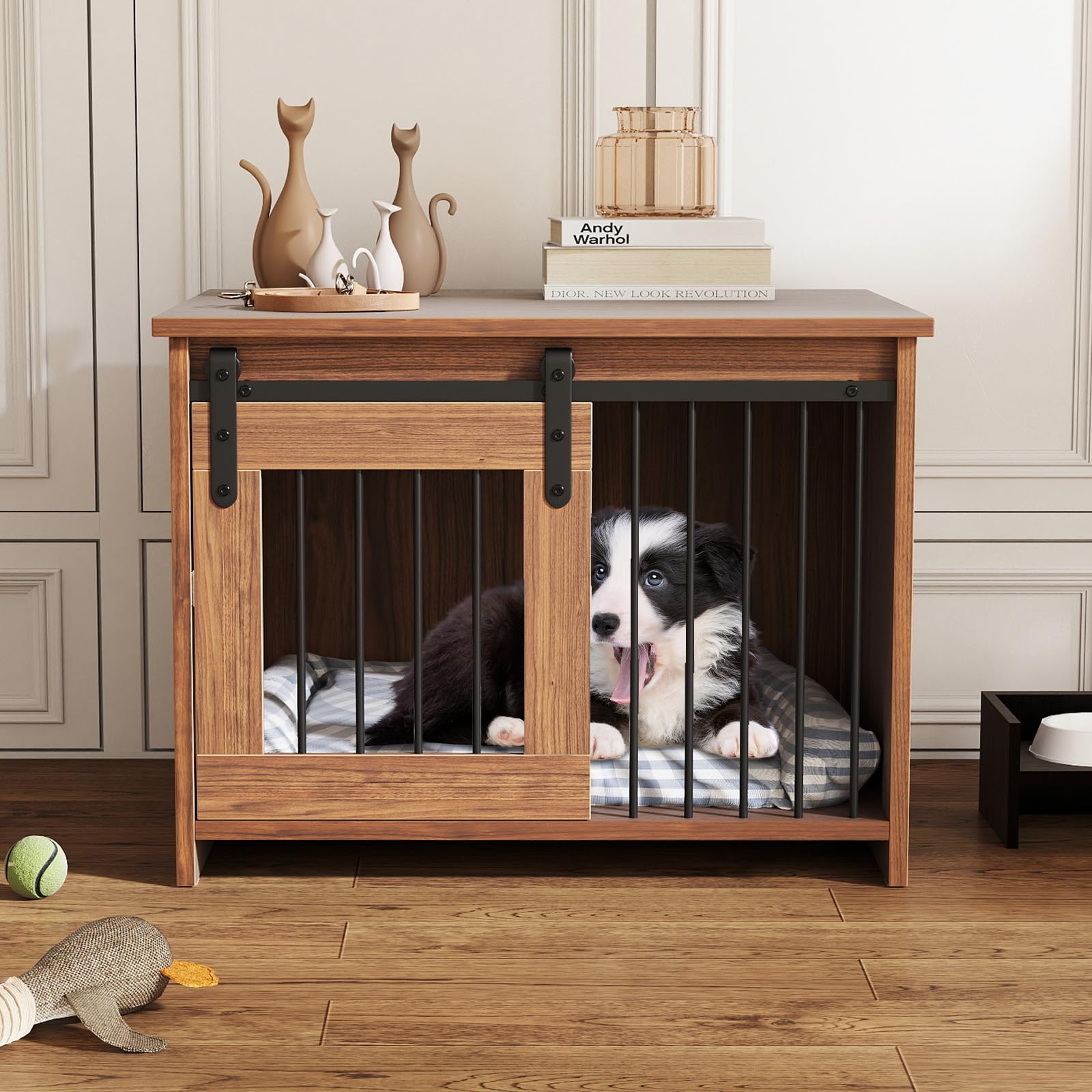 COSTWAY Jaula para Perros Medianos, 80x60x60 cm, Muebles de Jaula para Perros con Puerta Corrediza, Tubos Metálicos a Prueba de Masticar, Mesa Auxiliar Perrera para Mascotas Pequeñas Medianas (Marrón)