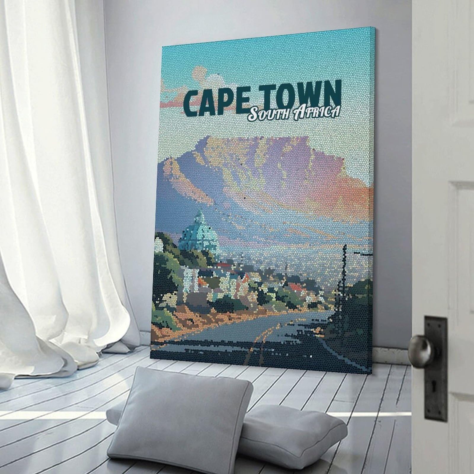 Junmoney Cape Town South Africa Mosaic Art Wall Picture Print 20x30inch(50x75cm), for Corridors, Hallways Or Apartment Entries, Wall Decor to Refresh Empty Corners